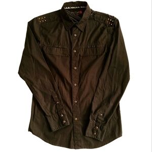 𝅺G Bygness Black Button-Up Shirt With Shoulder Spikes